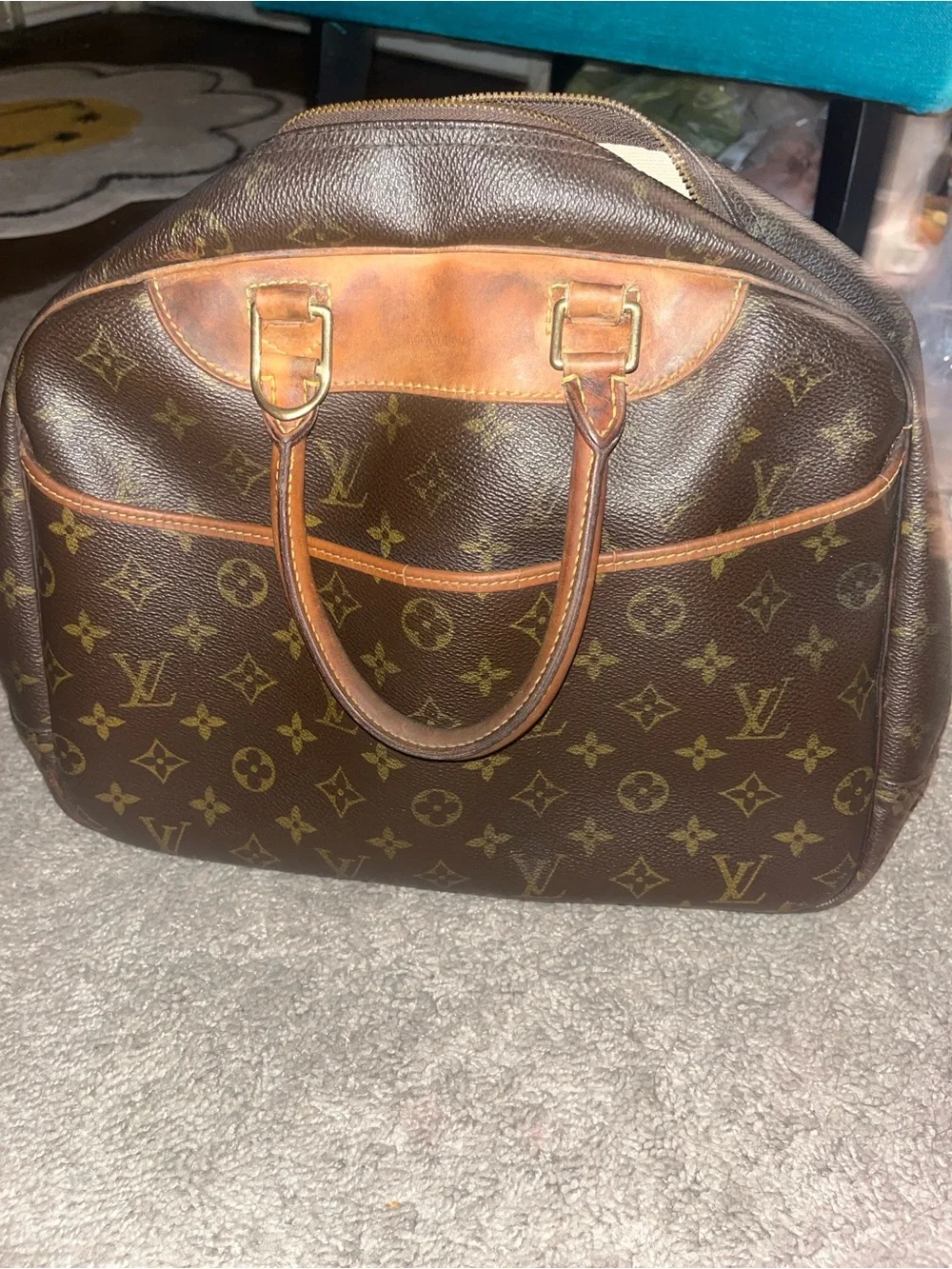 Authentic Louis Vuitton Monogram Deauville Canvas Satchel in Brown and Tan Small